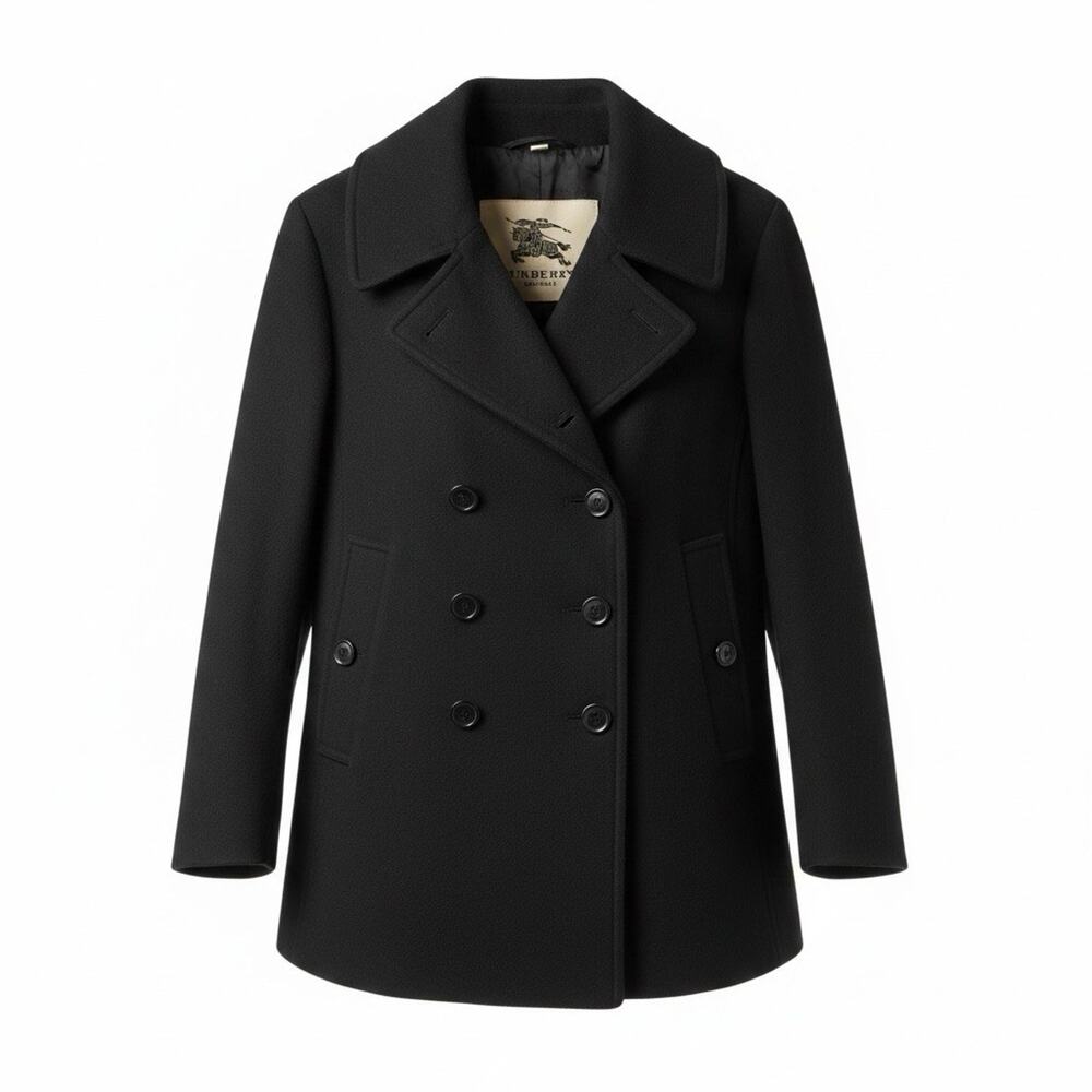 Burberry London Double breasted Wool Cashmere Peacoat Jacket Size 14 Authentic